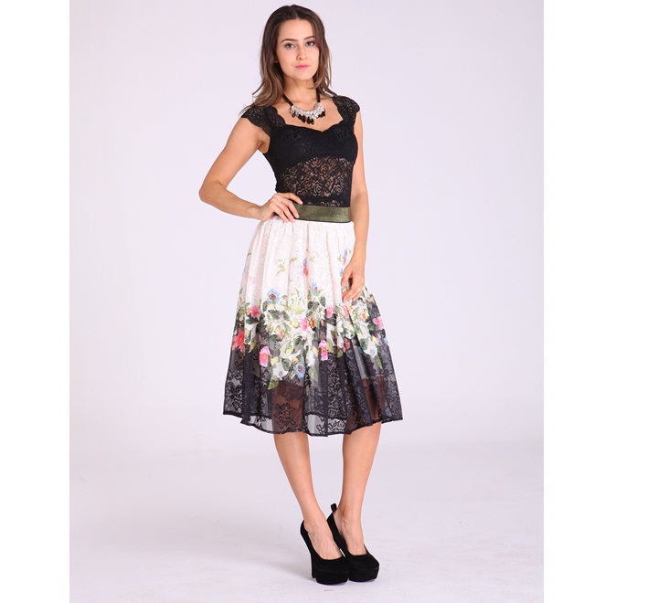 Skirt – Cream with Floral Design & Black Trim 26