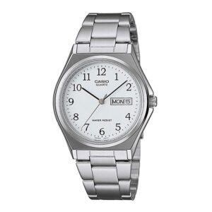 Casio-MTP-1240D-7BDF-Men-s-Watch-Analog-White-Dial-Silver-Stainless-Band