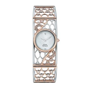 Titan-9932KM01-Womens-Watch-Raga-Collection-Analog-White-Dial-Silver-Gold-Stainless-Band
