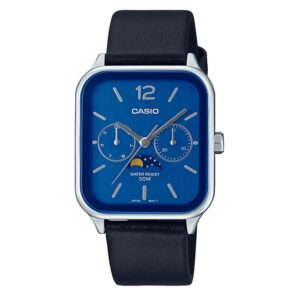 Casio-MTP-M305L-2AVDF-Blue-Multi-Dial-Moon-phase-Men-s-Watch-Black-Leather-Band