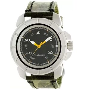 Fastrack-3088SL02-Mens-Analog-Watch-Black-Dial-Green-Leather-Band