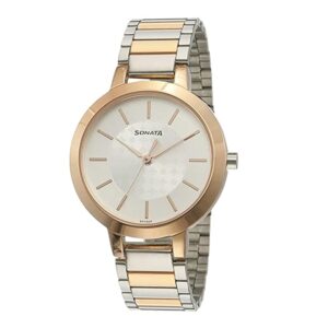 Sonata-8141KM01-WoMens-Blush-Silver-Dial-Silver-Gold-Stainless-Steel-Strap-Watch