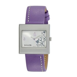 Sonata-8965SL02-WoMens-Silver-Dial-Purple-Leather-Strap-Watch