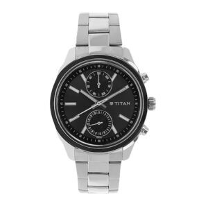 Titan-1733KM01P-Men-s-WatchBlack-Dial-Silver-Stainless-Steel-Strap-Watch