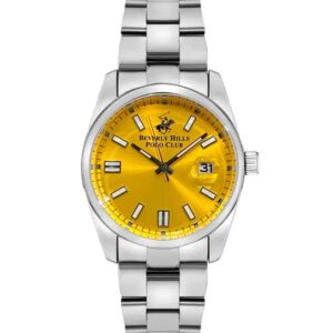 Beverly Hills Polo Club Men's watch, Yellow Dial, Silver Stainless Steel Metal Strap Wrist Watch,BP3373X.380