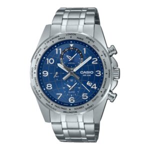 Casio Men's Watch Analog, Blue Dial Silver Stainless Steel Strap, MTP-W500D-2AVDF