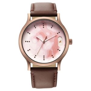 Fastrack, Men's Watch Analog, Pink Dial Brown Leather Band, 3296QL02